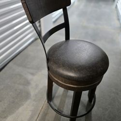 (2) Leather And Wood Barstools