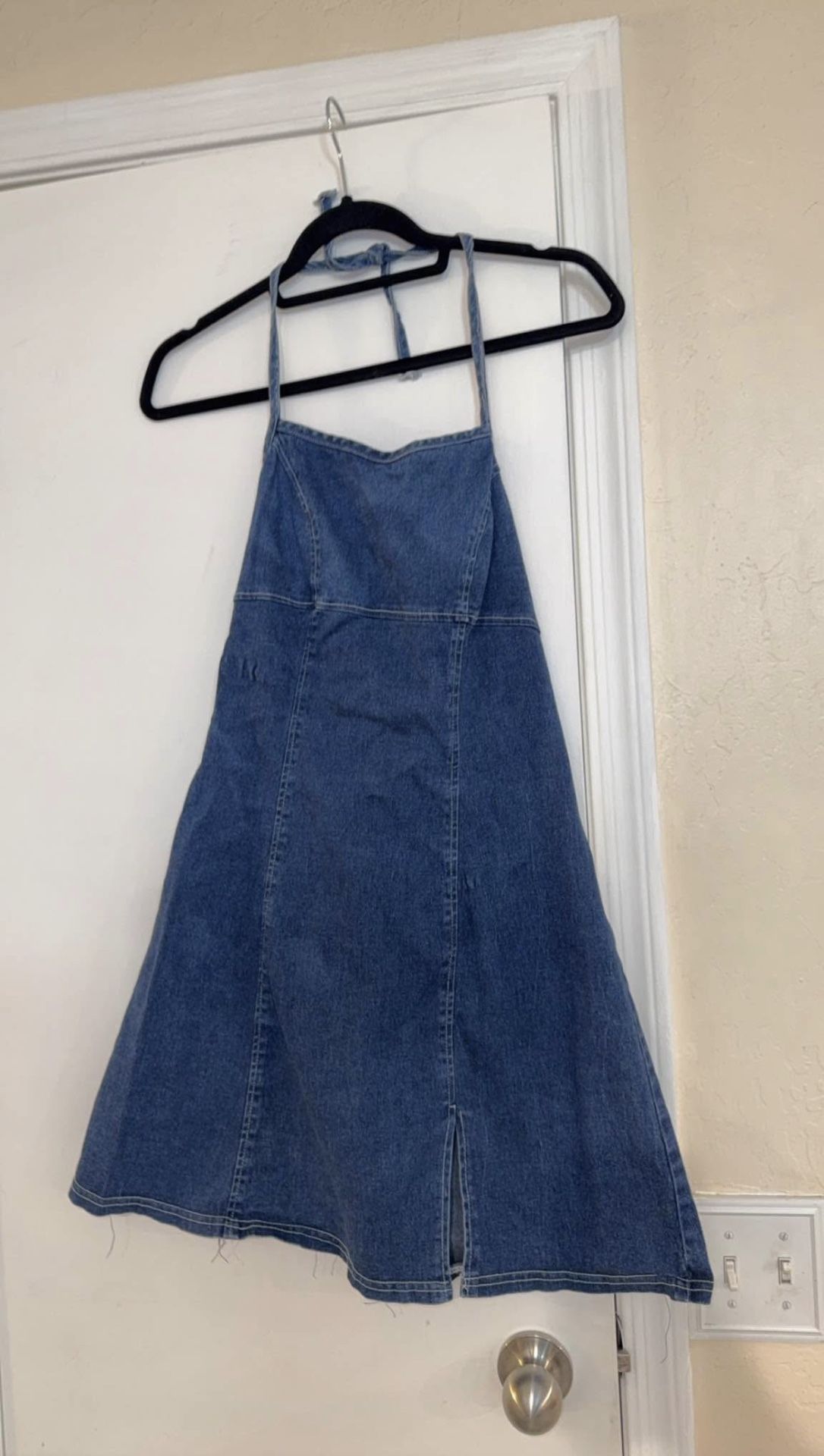 BASICS Demin Jean Halter Mini Dress - Size Medium (M)