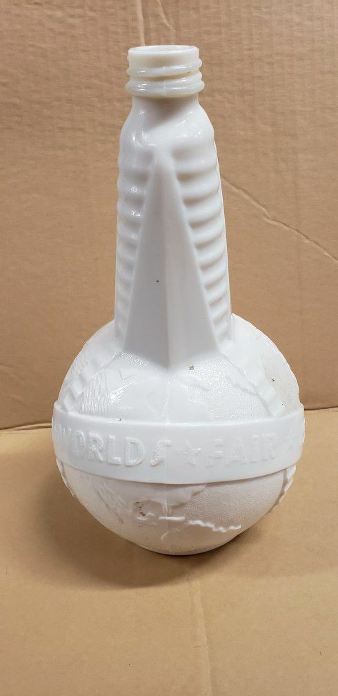 1939 New York World's Fair Milk Glass Globe Bottle Decanter