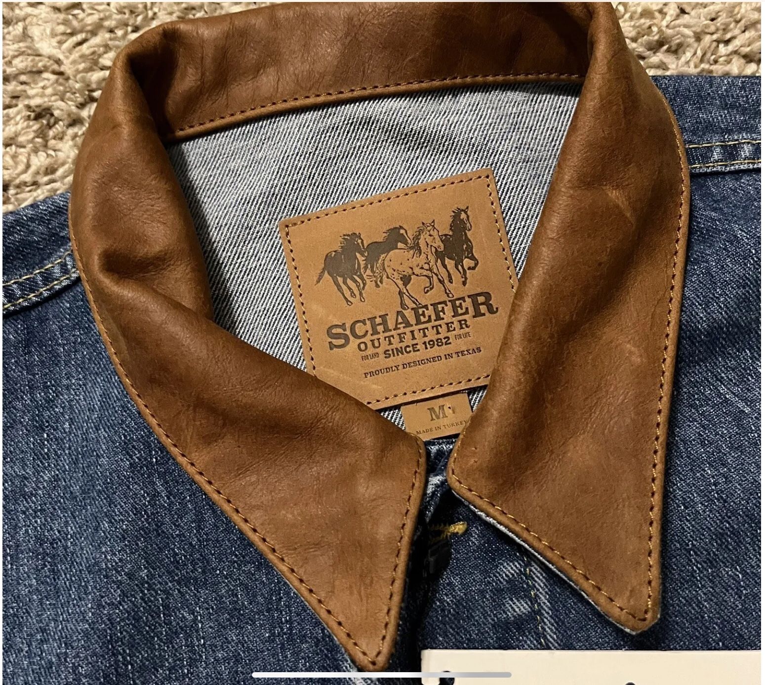 Schaefer Men Denim jacket M Leather Collar With 