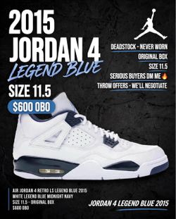 Air Jordan 4 Retro Legend Blue 2015 Size 11.5