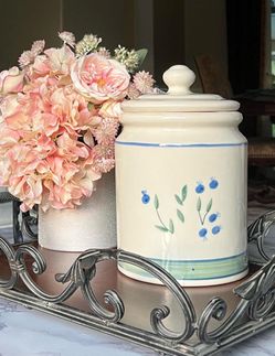 Vintage 1980s Hartstone Blueberry Motif Stoneware Cookie Jar with Lid