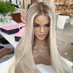 100% Ash Blonde Human Hair Lace Front Wig