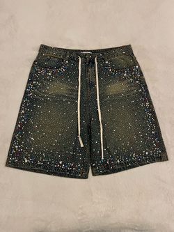 Rhinestone Embellished Denim Shorts