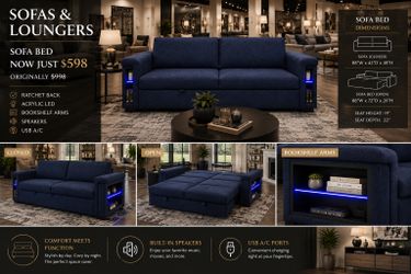 🔥 Sofa Bed with LED Lights & Built-In Speakers – $598! 🔥