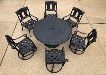 Hanamint St Moritz Outdoor Patio Furniture 6 Seat Dining Set-110lb 54in Table 