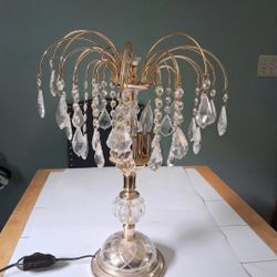19" Spectra Style Crystal & Gold Tone Waterfall Swarovski Table Mood Lamp 3-bulb READ