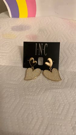 I N C international Concepts Gold - Tone double heart earrings featuring textured off white and polished gold tone earrings