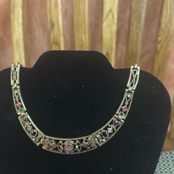 Wide gold plated Choker with pink Rhinestones