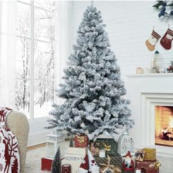 Frosted Christmas Tree 6ft Pre-Lit with 250 Warm White LED Lights, Easy Setup, Foldable Stand, Home & Holiday Decoration