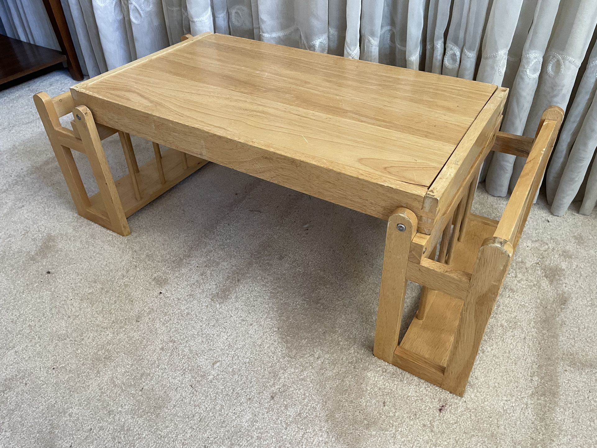 Wood ‘Breakfast in Bed’ Serving Tray/Reading Table with Magazine/Book Side Storage