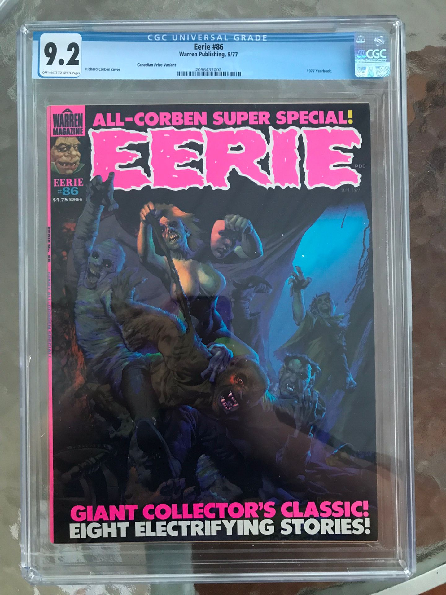 Eerie #86 (1977) CGC 9.2 — O/w to White Pages! Canadian Price Variant! Richard Corbin Issue!