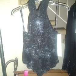 Black Glitter Halter Top 