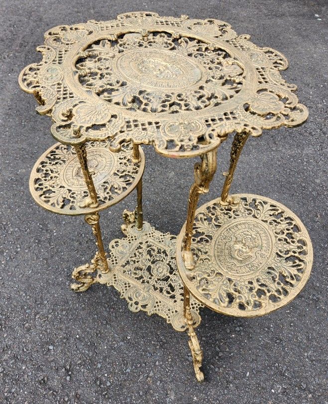 Vintage Victorian Style Cast Iron 3-Tier Plant Stand Pedestal Table