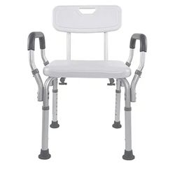 New Deluxe Spa Shower Chair with Arms and Back, Bath Seat, 350 lbs Max Weight, White With Light Gray Arms