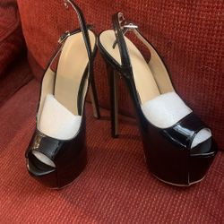 Black Paton Shiny High Heels. 