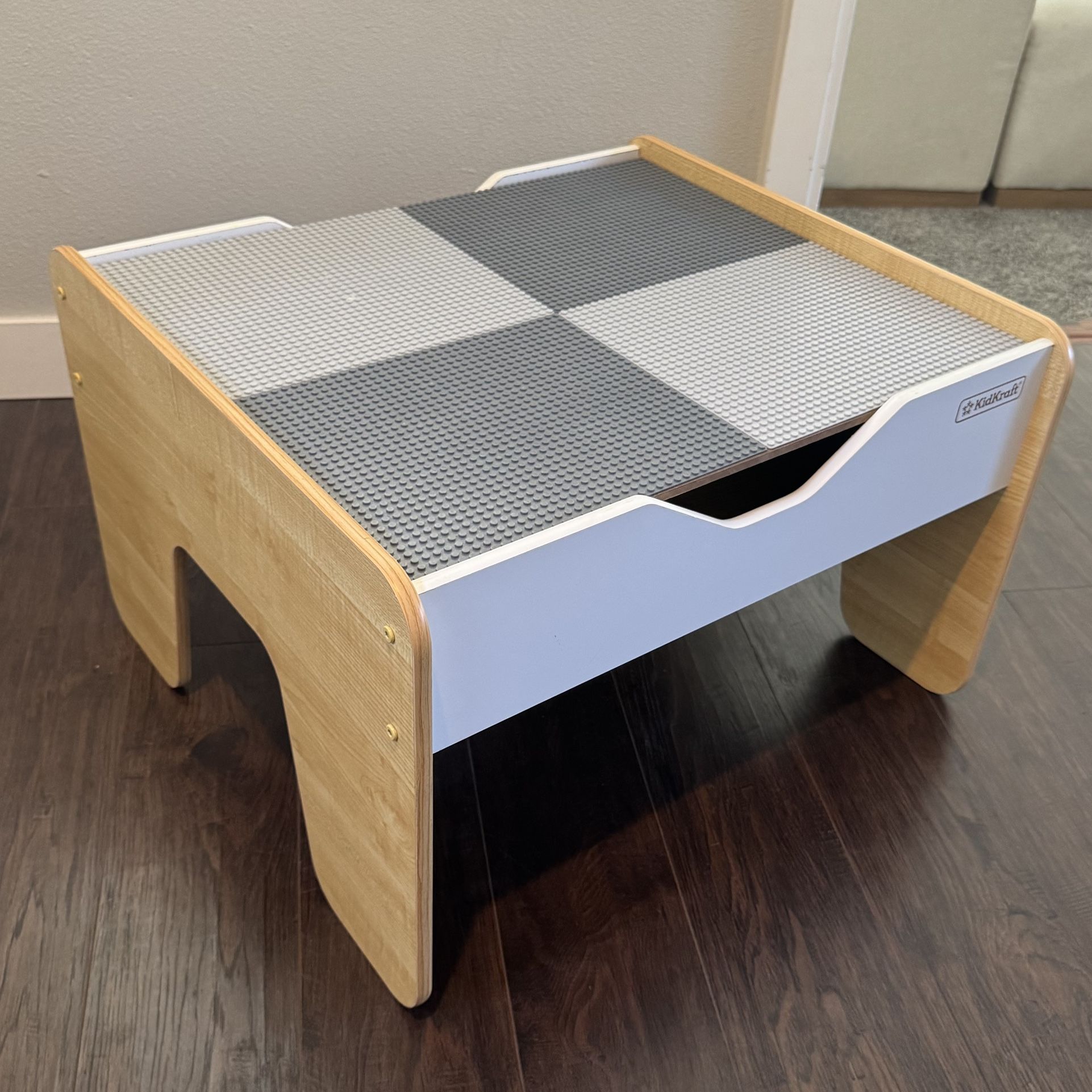 LEGO Brick Activity Table, Storage Space, Flippable Lid For Wood Trains