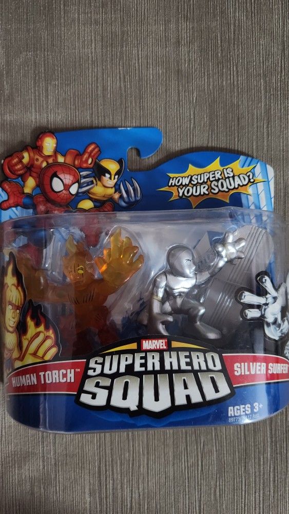2008 Marvel Superhero Squad Fantastic Four Human Torch And Silver Surfer 