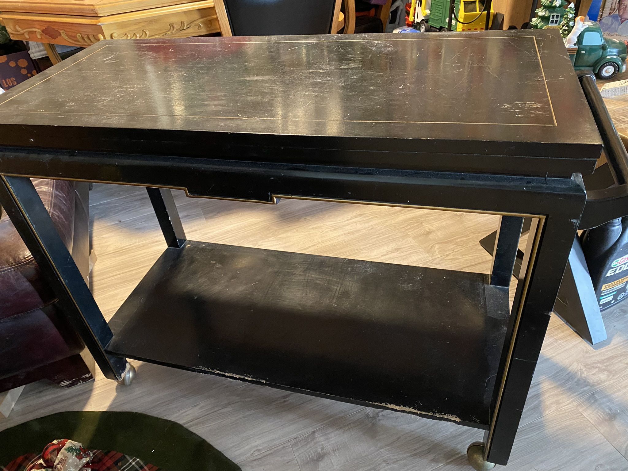 Antique table with wheels 