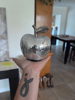 Silver Mirror Disco Ball Apple Decor