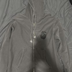 STUSSY 8 Ball Washed Grey Zip Up Jacket 