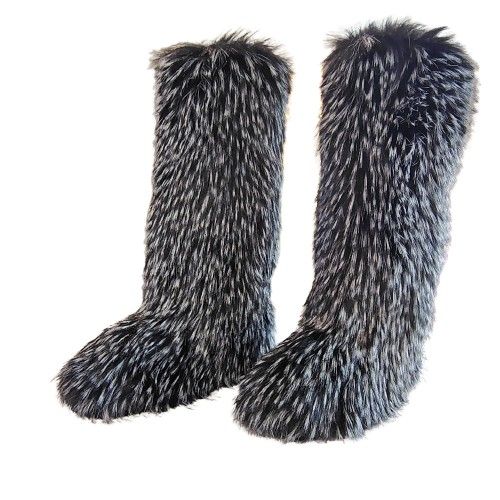 Brand-New Frosted-Gray Faux-Fur Pull-On Knee-High Winter Boots (8/8.5)