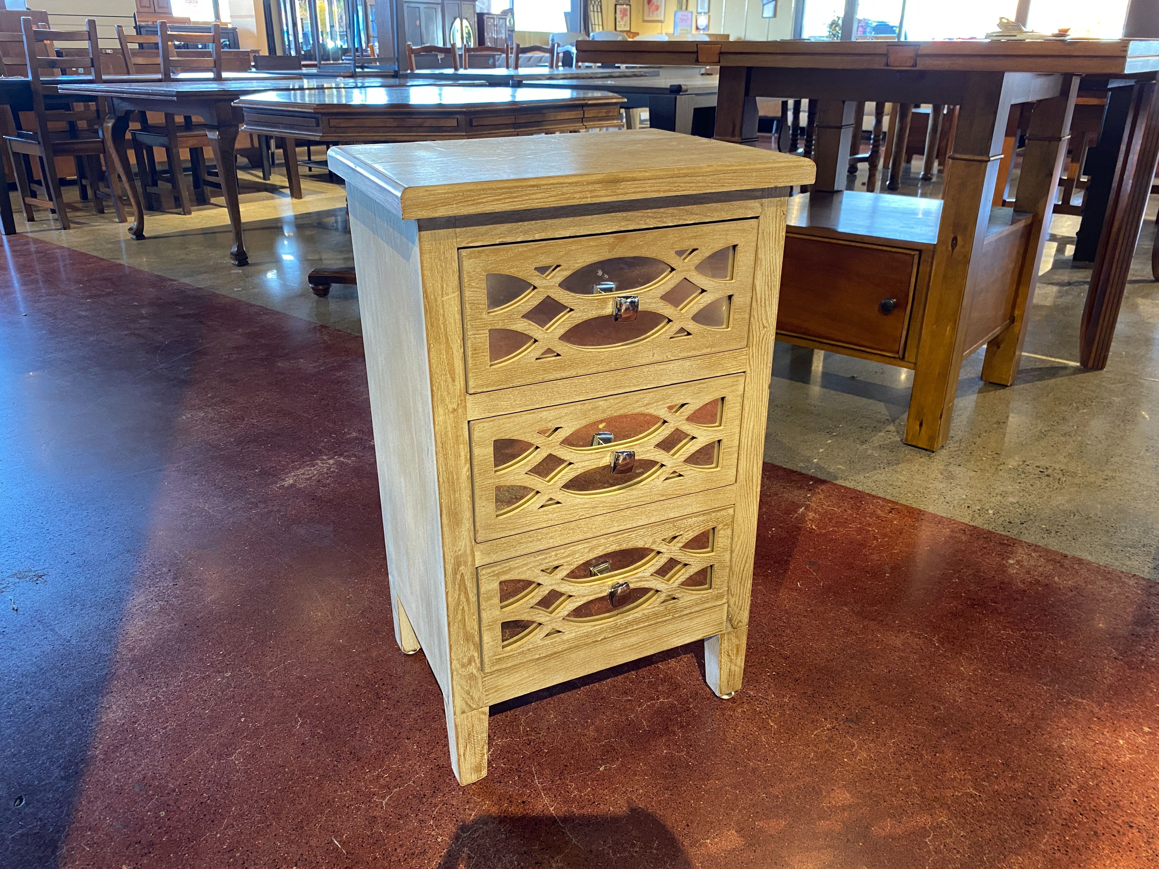 Three Drawer Cabinet with Mirrored Cutout Detail