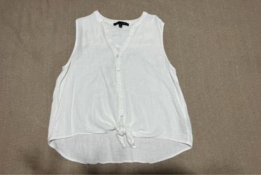 White Sleeveless Button-Front Tie Top