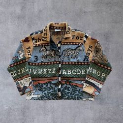 VTG Sugar Street Weavers Noah’s Ark Tapestry Jacket Promises Kept Animals USA OS