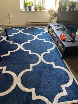 Blue and white rug 7’ by 10’