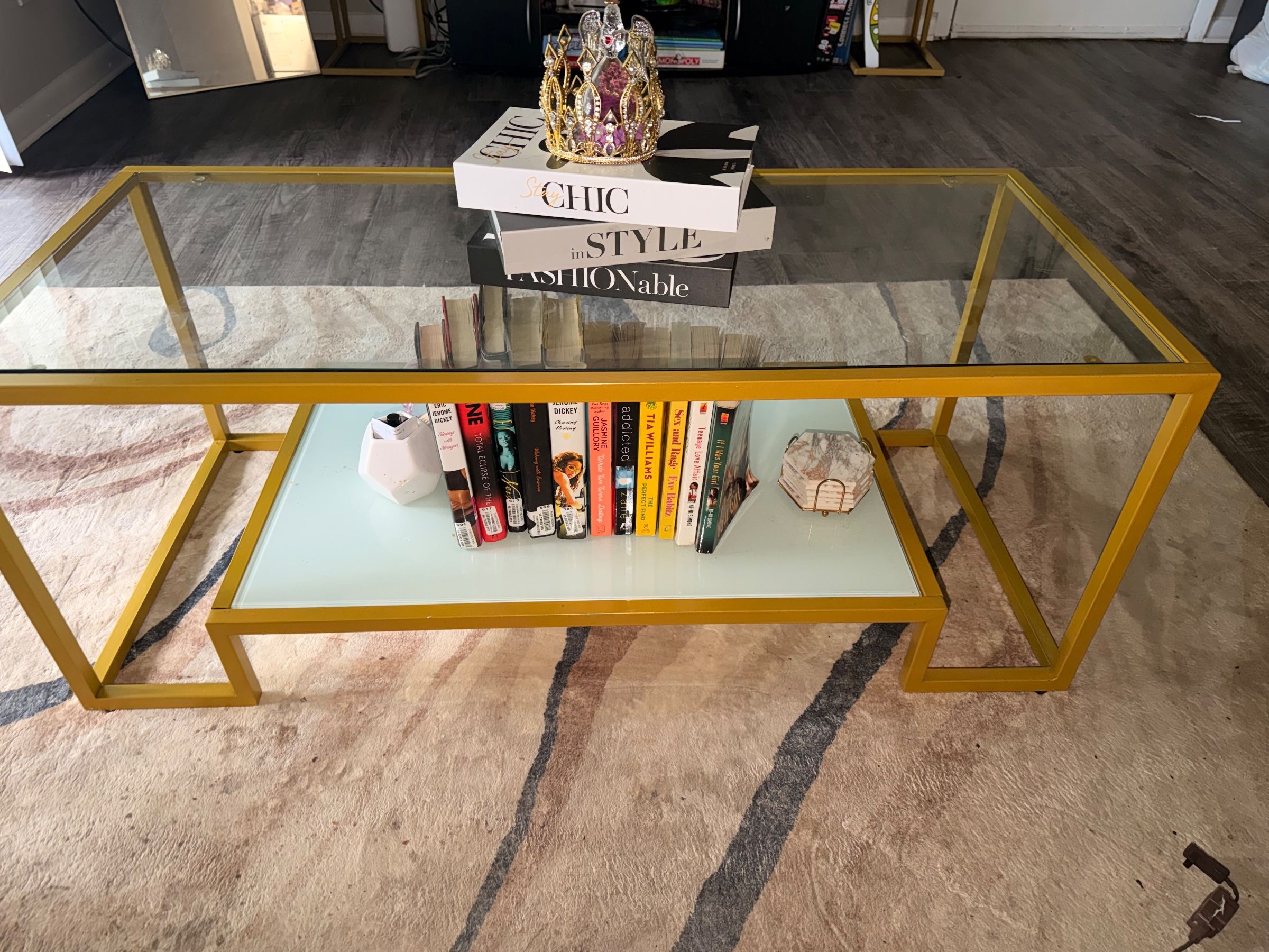 Gold Rectangular Coffee Table and 2 End Tables – Like New - Orlando, FL