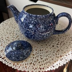 Blue speckle tea pot