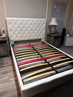 White Faux Leather Tufted Bed Frame
