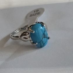 OCEAN BLUE HOWLITE POLISHED OVAL CABECHON NEW SIZE 9 RING