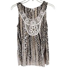Cato Sleeveless Top Batik-Print Scoop-Neck Crochet Detail Size XS