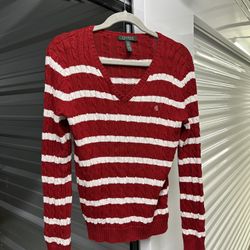 Ralph Lauren V Neck Cable Knit Striped Sweater Size (M) Medium 