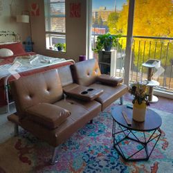 Brown Leather Sofa/bed 