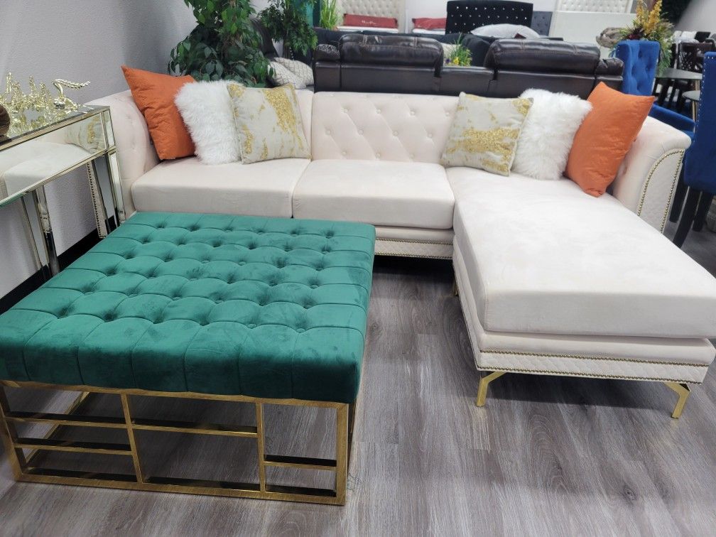 Beige Velvet Sectional!