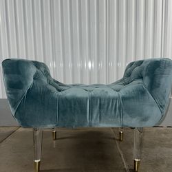 Modern Teal Velvet Tufted Bench – Acrylic & Gold Legs