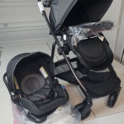 Evenflo Pivot Modular Travel System with LiteMax Infant Car Seat with Anti-Rebound Bar (Casual Gray)