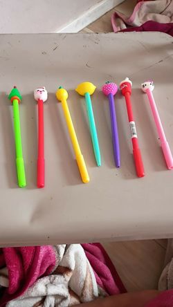 Those pens are $1.50 each we have Christmas tree🌲 Santa  pineapple 🍍 lemon 🍋 strawberry 🍓 Coca-Cola and hello Kitty