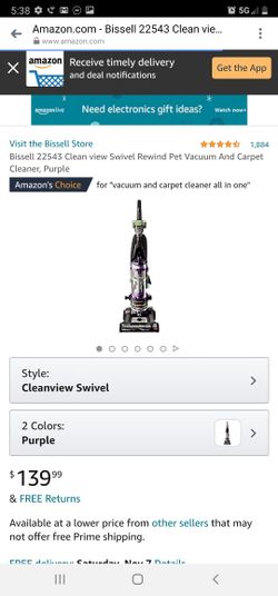 Bissell 22543 Clean view Swivel Rewind Pet Vacuum And Carpet Cleaner, Purple