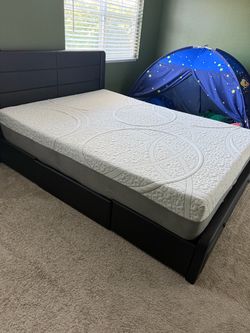 Dark Gray Upholstered queenBed Frame with Storage