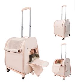 Cupets Pet Carrier with Wheels, Airline Approved Foldable Cat Carrier Backpack Bag, Pink