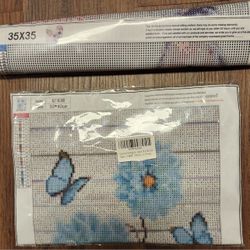 2 NIP Zimal 5D DIY Diamond Painting Kits, 1 Cat 11.8"x11.8" & 1 Floral & Butterfly 16"x23.6". Both in perfect condition