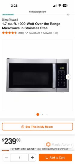 Shop Vissani 1.7 cu. ft. 1000-Watt Over the Range Microwave in Stainless Steel