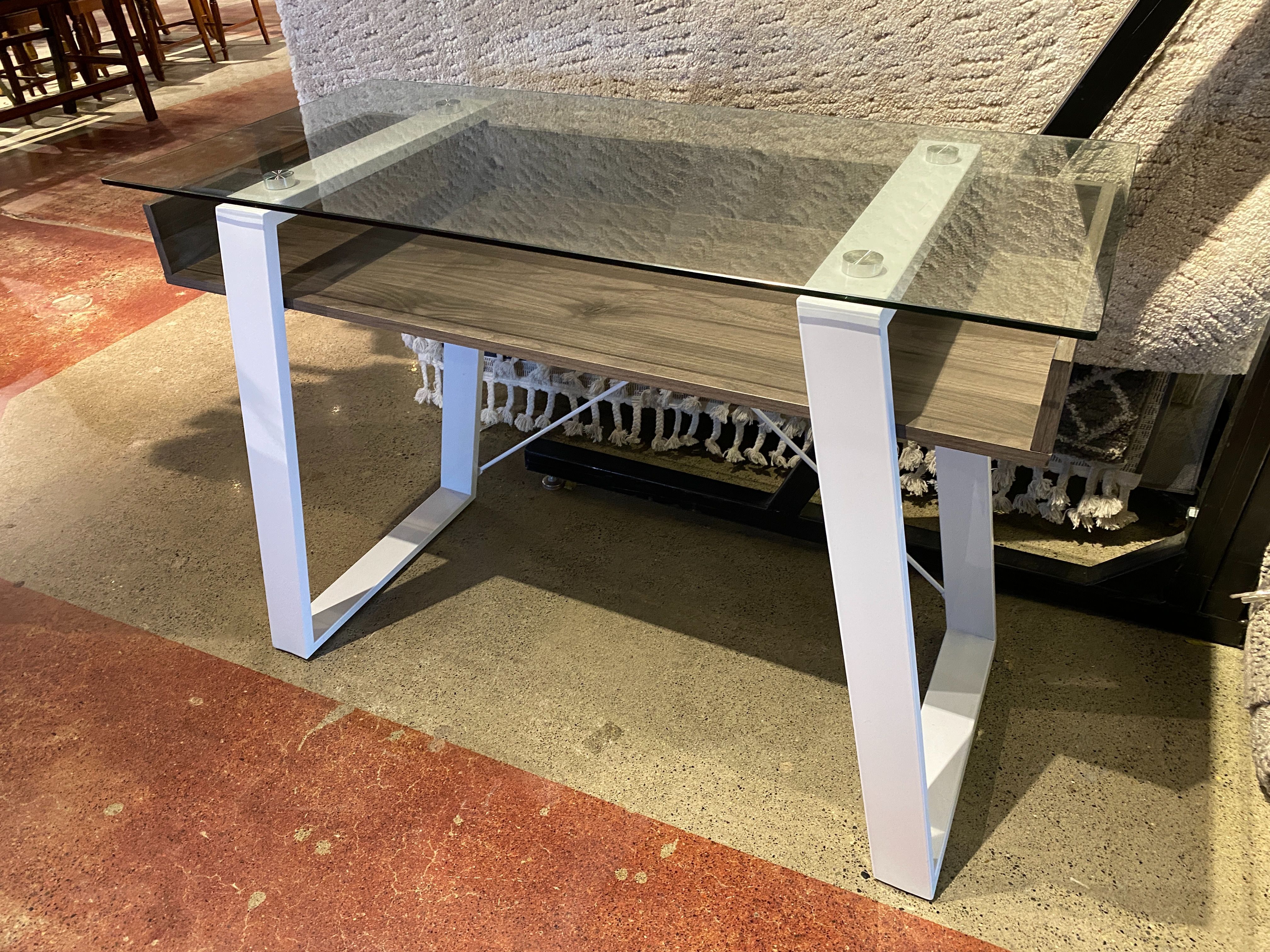 Glass Top Desk with a Display Shelf