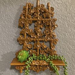 Beautiful Carved Resin Shelf, Bamboo And Flowers