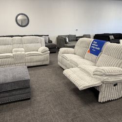 2 Pc Sofa & Loveseat Corduroy Recliner Set - EZ $10 Down Payment Options Available 
