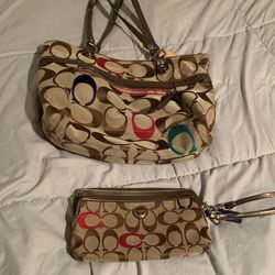 Authentic Coach Purse And Matching Wristlet 